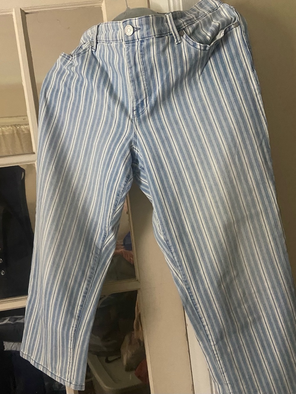 Christy Women's Straight-Leg Striped Jeans in Light Blue & White